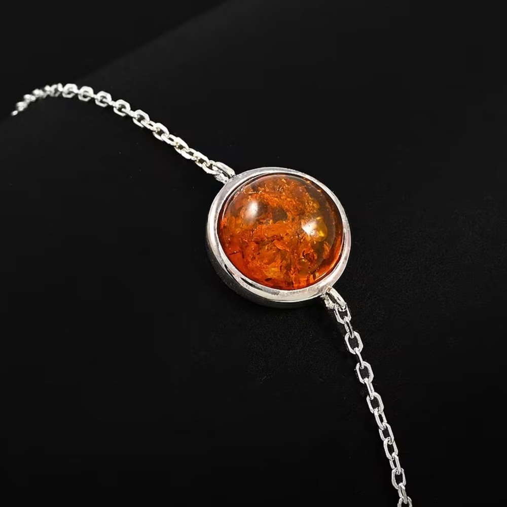 Baltic Amber Round Bracelet in Sterling Silver 6”